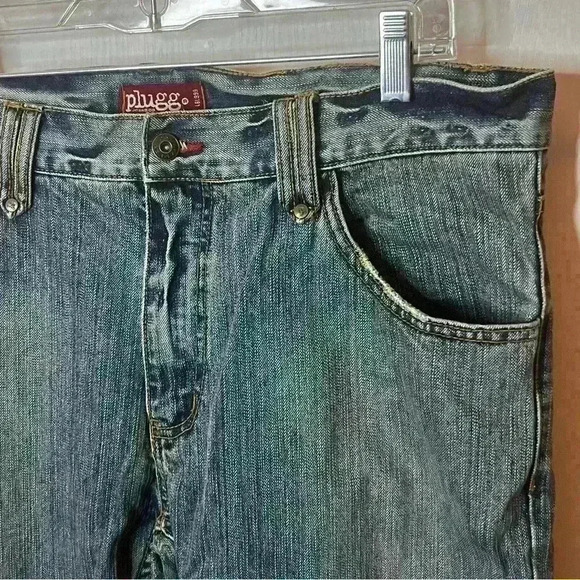 Plugg Distressed Denim Jeans Mens 36x30 Blue Y2K Skater Straight Leg - Picture 4 of 10